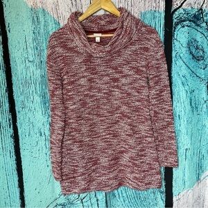 Merona Cowl Neck Sweater Pullover Size Small Marled Red & White Cotton Blend